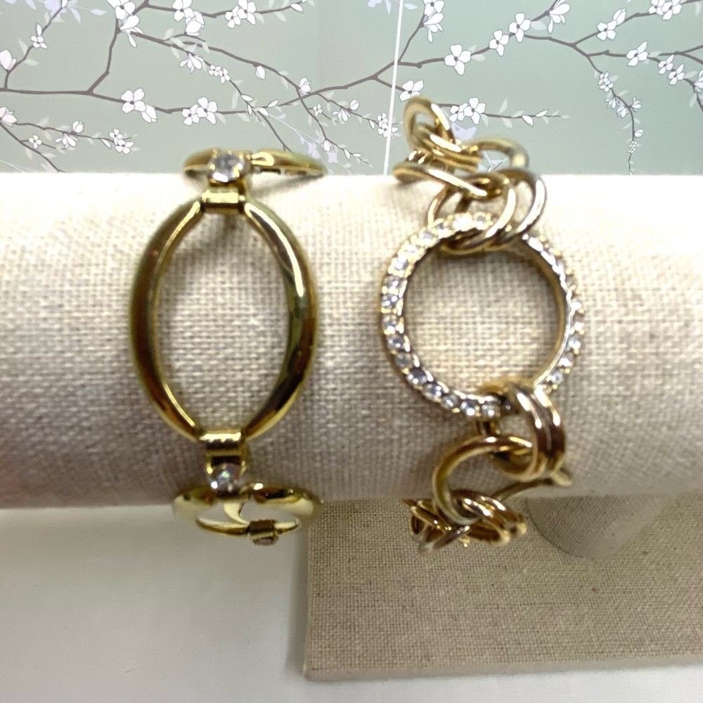Lot of 2 Gold Tone Rhinestone Bracelets